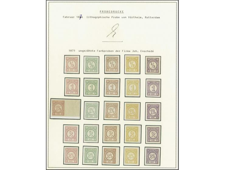 Ongetande kleurproeven ½ t/m 2½ cent door Joh. Enschedé & Zonen te Haarlem. Complete collectie in over het algemeen mooie kwa