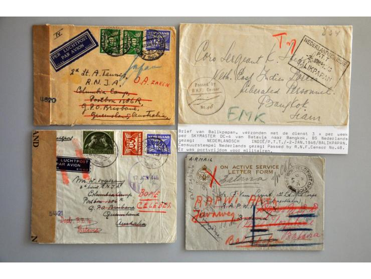 45 poststukken 1940-1946 w.b. post Duitse geïnterneerden (w.b. Koetatjane, Interneeringskamp P.Siantar en Beschermingskamp vo