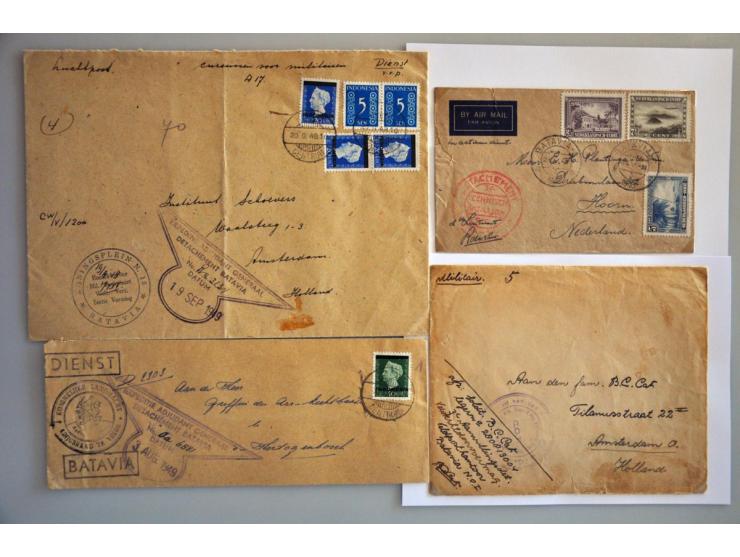 Nederlands gezag 1945-1950, 21 poststukken w.b. gecontroleerd (Bu.NCD6) op brief Bandoeng-Voorschoten 19.12.47, Passed by RNF