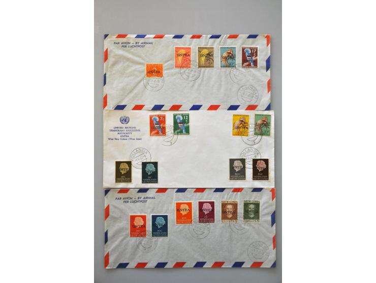 collectie van ruim 60 poststukken w.b. UNTEA, enkele bestelhuisstempels, prentbriefkaarten etc. in 2 ringbanden