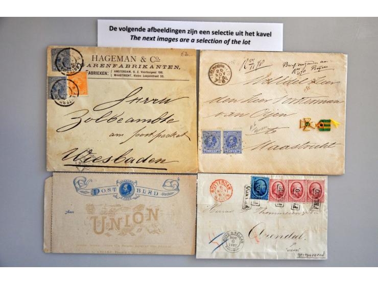 80 deels betere poststukken ca.1865-1930 w.b. met puntstempel 6 APELDOORN-LOO (1878), ongebruikt postblad 5 cent Willem III m