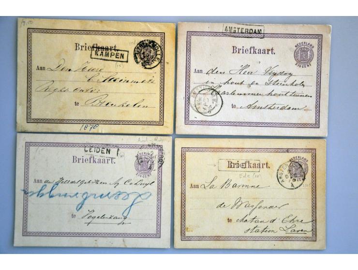 26 post(waarde)stukken met haltestempels w.b. ROTTERDAM op 5 cent nr. 19 en kleinrond AMST:ROTT(RIJNSPOOR), 2x BRUMMEN, EDE e