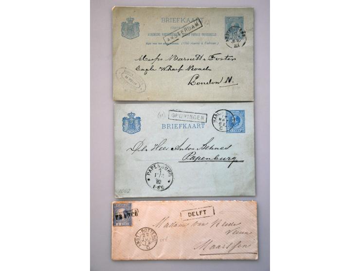 26 post(waarde)stukken met haltestempels w.b. ROTTERDAM op 5 cent nr. 19 en kleinrond AMST:ROTT(RIJNSPOOR), 2x BRUMMEN, EDE e
