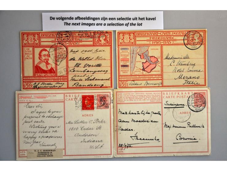 50 geïllustreerde briefkaarten jaren '30, alle gebruikt naar buitenland w.b. Coronie (Suriname)