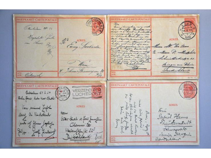 50 geïllustreerde briefkaarten jaren '30, alle gebruikt naar buitenland w.b. Coronie (Suriname)