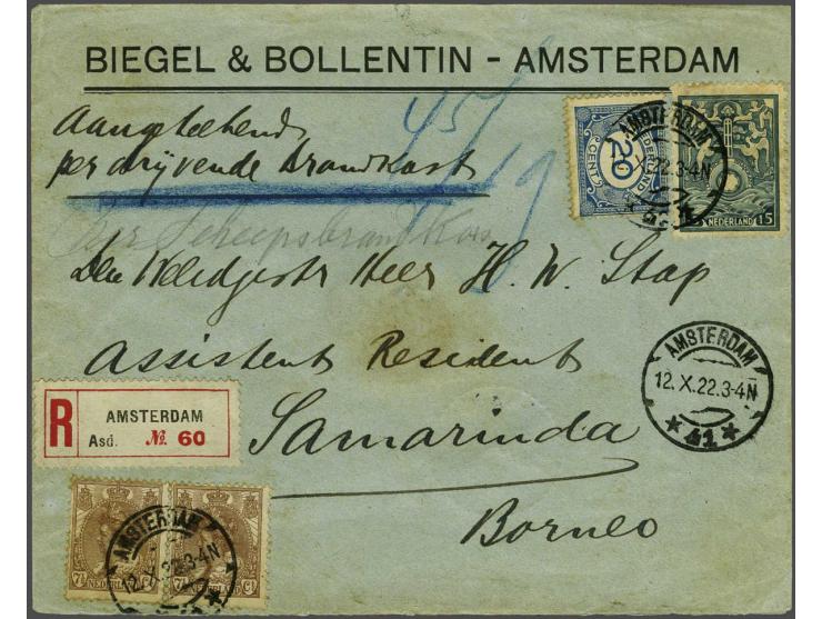 15 cent blauwgroen op aangetekende commerciële envelop met geschreven Aangeteekend per drijvende brandkast van Amsterdam 12-1