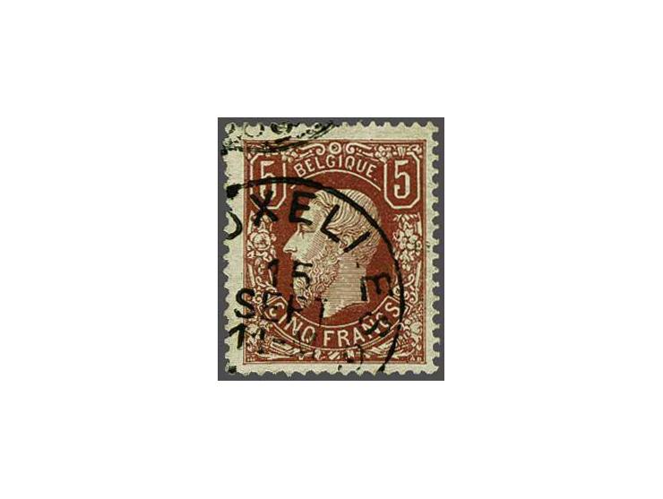 Leopold II 5 frank roodbruin met rondstempel Bruxelles, pracht ex., cat.w. 1900