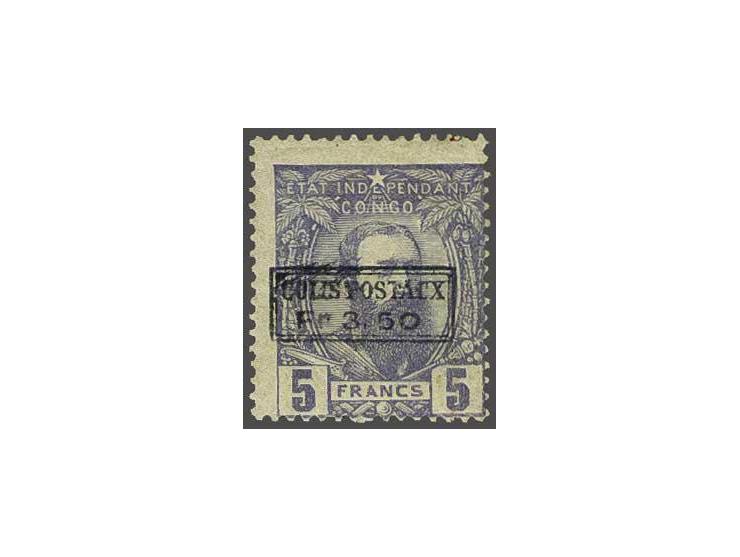 Leopold II 5 frank violet met opdruk Colis Postaux Fr. 3,50 in kastje, vrijwel pracht ex. met certificaat Pierre Kaiser 2016: