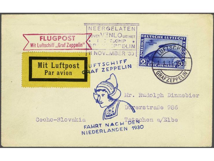 Flight to the Netherlands by the Graf Zeppelin 11-11-1930. Südamerikafahrt 2 mark blue on cover with all the relevant cachets