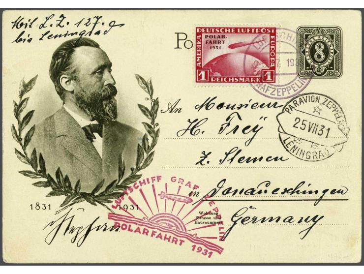 Polarfahrt 1931. 1 mark red on postal stationery to Donaueschingen, ship mail to Leningrad, very fine