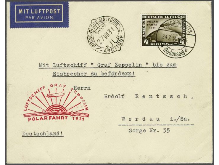 Polarfahrt 1931. 4 mark brown on cover to Werdau, stage Friedrichshafen-icebreaker Malyguin, very fine