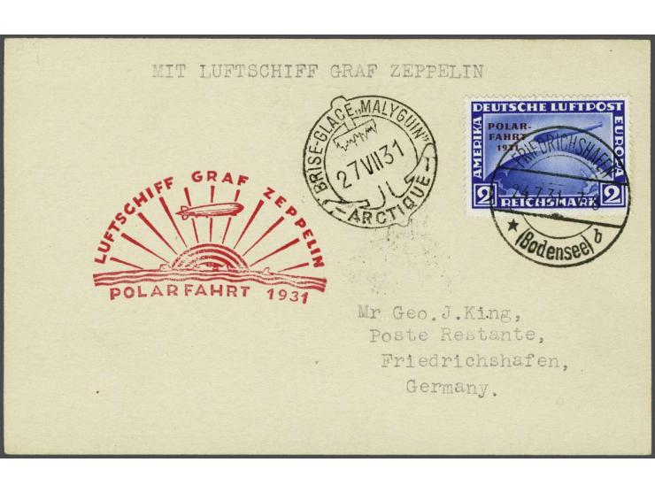 Polarfahrt 1931. 2 mark blue on card 24-7-1931, stage Friedrichshafen-icebreaker Malyguin, very fine