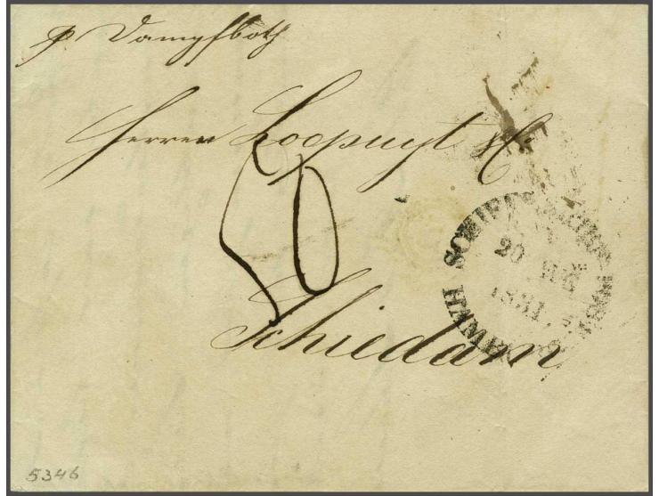 Zwart 2-regelig Marine Gezuiverd met handtekening G Robijn op achterzijde (dichtgeplakte) brief naar Schiedam, met rood grens