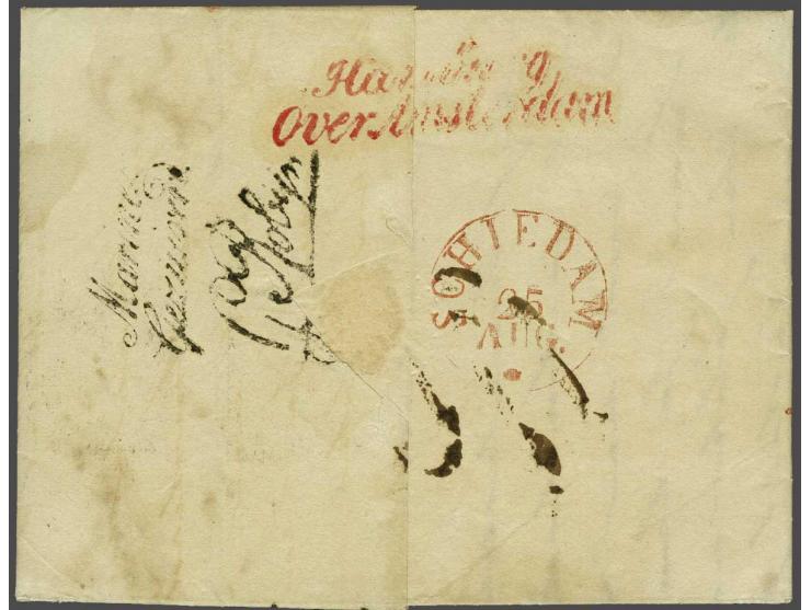 Zwart 2-regelig Marine Gezuiverd met handtekening G Robijn op achterzijde (dichtgeplakte) brief naar Schiedam, met rood grens