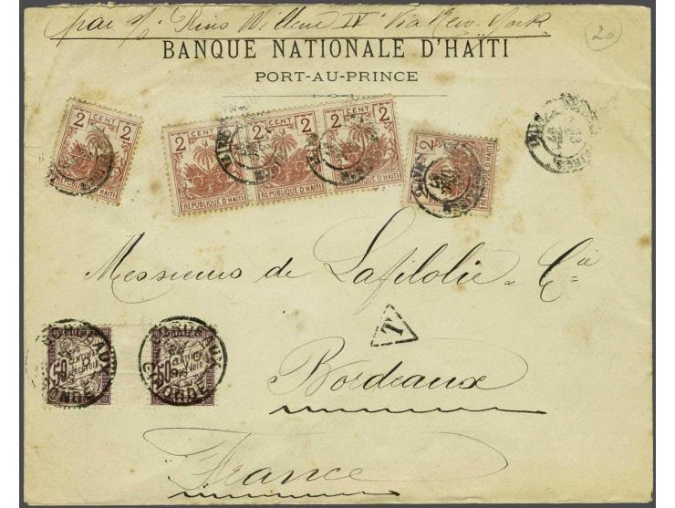 2 cent brownrosa (2 singles and strip of 3) on letter Banque Nationale d'Haïti Port-au-Prince 23 dec 97, transit New York to 