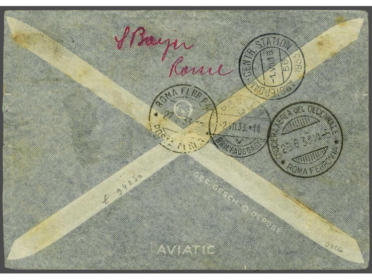 Airmail. Balbo-flight 19,75 lire on registered cover from Bengazi 25-6-1933 over Rome and Amsterdam to Basel, Switzerland. Fi