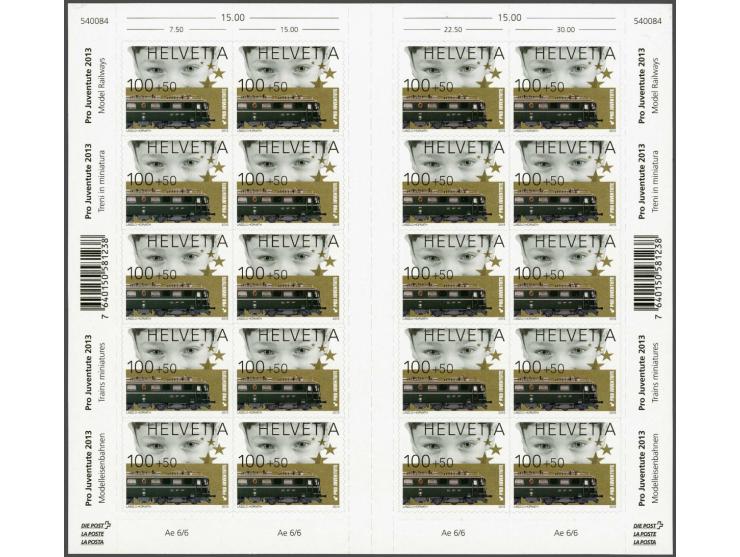 Pro Juventute 2013 85 - 100 centimes in complete minisheets of 20 including 5 pairs with interpanneau