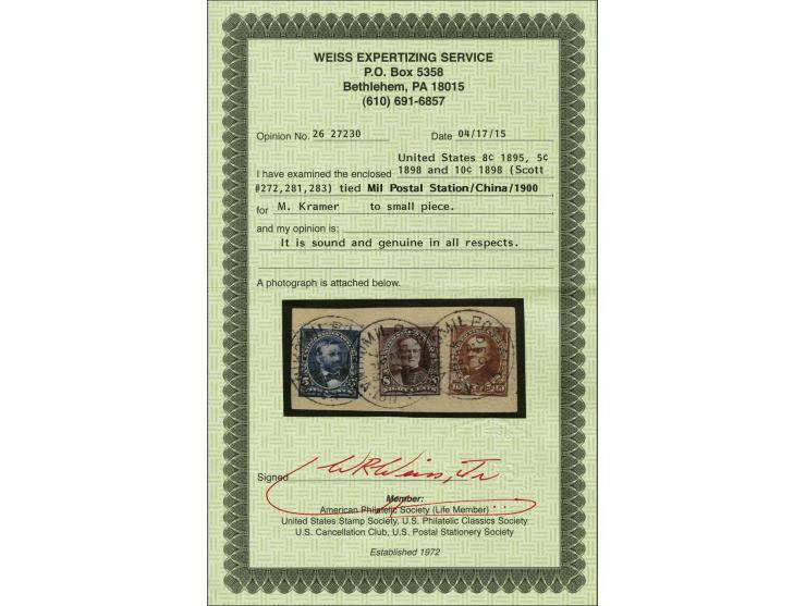 Ulysses Grant 5 cents blue, William Sherman 8 cents lilac and Daniel Webster 10 cents orange brown tied with cds Mil Postal S