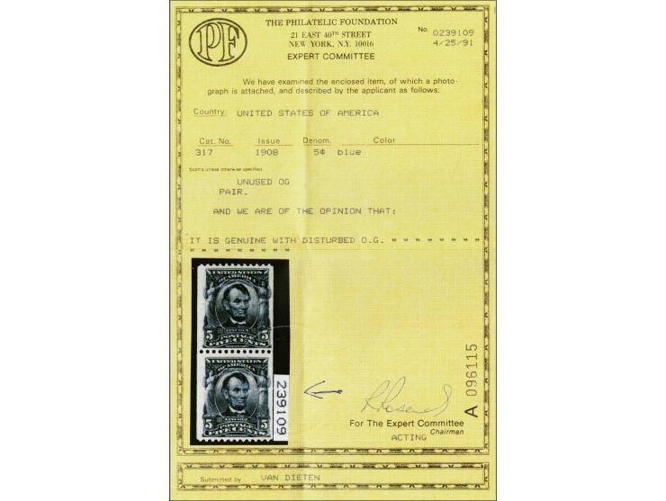 Abraham Lincoln 5 cents blue perforated 12 horizontally, very fine with copy 1991 Philatelic Foundation certificate (for pair