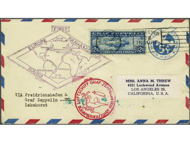 Pan-America Flight of the Graf Zeppelin 1930. $ 2,60 blue on cover to Los Angeles with special cachet type I, very fine