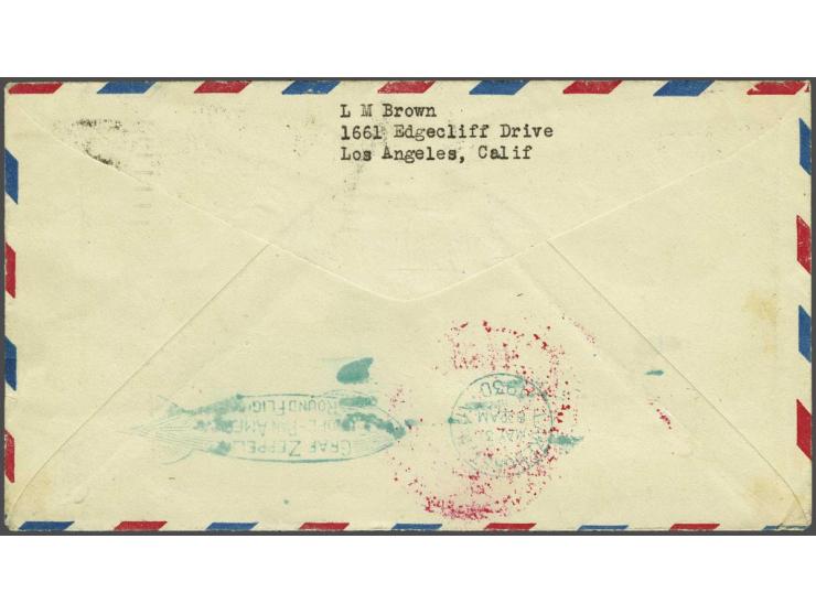 Pan-America Flight of the Graf Zeppelin 1930. $ 2,60 blue on cover to Los Angeles with special cachet type I, very fine