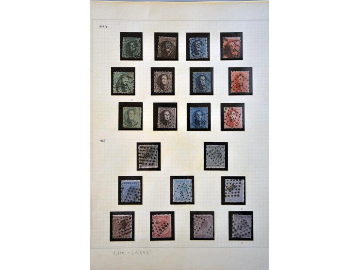 collectie 1849-1897 met beter materiaal w.b. 5 frank nr. 37 met roulettestempel (gesigneerd Pfenninger en Senf) op bladen