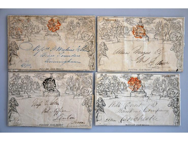 Mulready envelopes and letter sheets collectie in gemengde kwaliteit (mixed quality) totaal 10 ex. w.b. 2d. (2x)