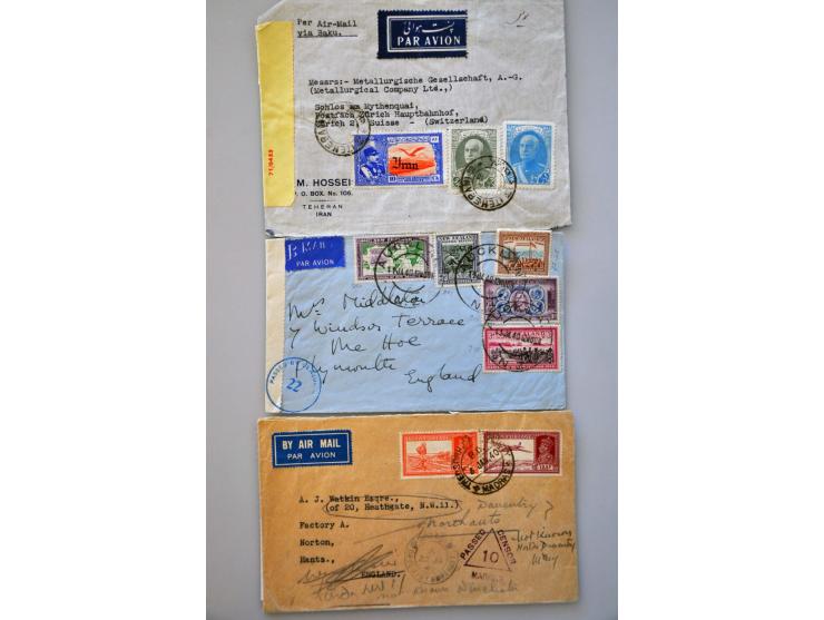 34 luchtpoststukken 1939-1940 verschillende routes maatschappijen Imperial Airways en B.O.A.C. w.b. Poole-Sydney met trajectp