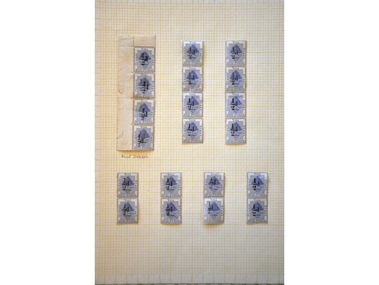 collectie 1868-1890 gestempeld en * w.b. ½d opdrukken gespecialiseerd op type, dubbele opdruk, blokken, veldeeltjes etc.