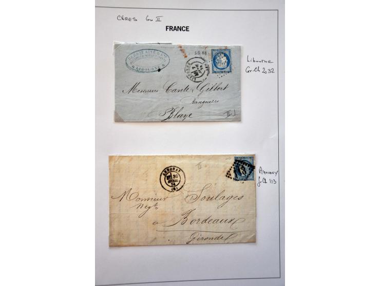 40 poststukken met 25 centimes Yv. nr. 60B (blauw driehoekje rechtsboven) w.b. plaatfouten en stempels op bladen