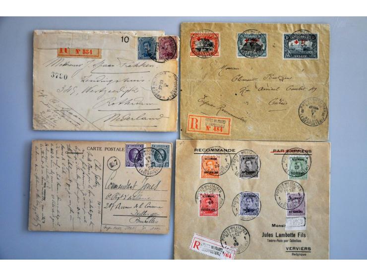 95 poststukken 1914-ca.1940 met militaire stempels postes militaires met veel verschillende nummers en 10 stuks aangetekend (