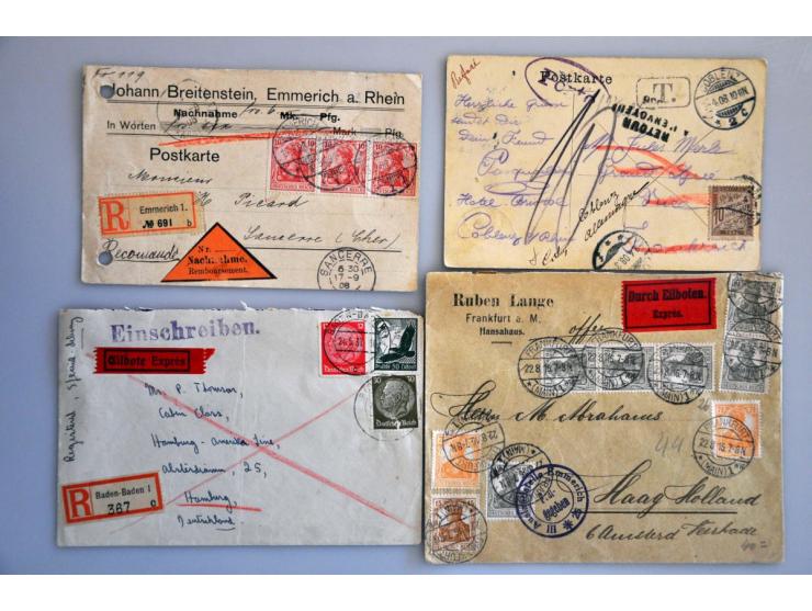 ruim 500 covers ca. 1900-1945 w.b. aangetekend, expresse, luchtpost, gelegenheidsstempels etc. in doos