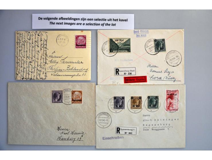 bezetting Luxemburg WO II, collectie met Reich zegels zonder en met opdruk Luxemburg gebruikt in Luxemburg, w.b. treinafstemp