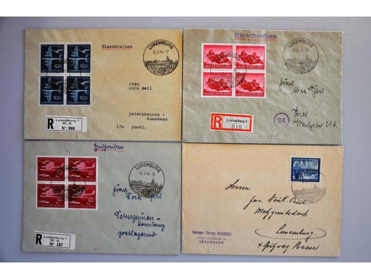 bezetting Luxemburg WO II, collectie met Reich zegels zonder en met opdruk Luxemburg gebruikt in Luxemburg, w.b. treinafstemp