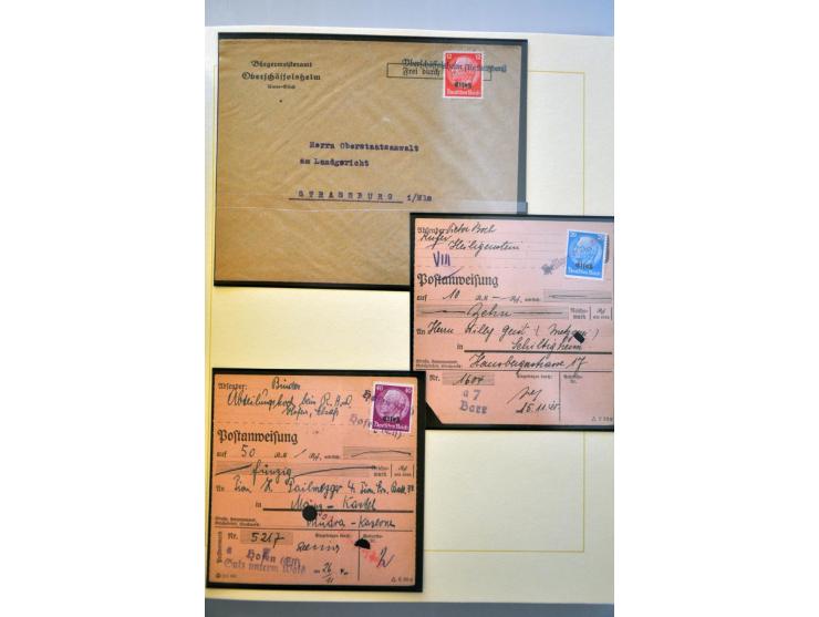Elzas collectie brieven en postwaardestukken periode Tweede Wereldoorlog w.b. aangetekend en zegels in Schaubek album