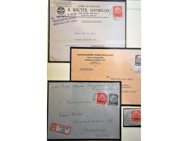 Elzas collectie brieven en postwaardestukken periode Tweede Wereldoorlog w.b. aangetekend en zegels in Schaubek album