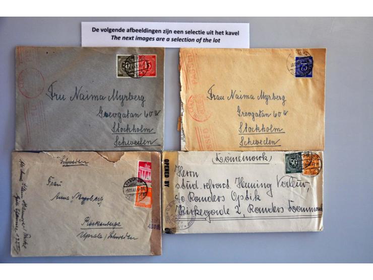 ca. 400 post(waarde)stukken Amerikaanse, Britse, Franse en Russische zone w.b. veel censuur in doosje