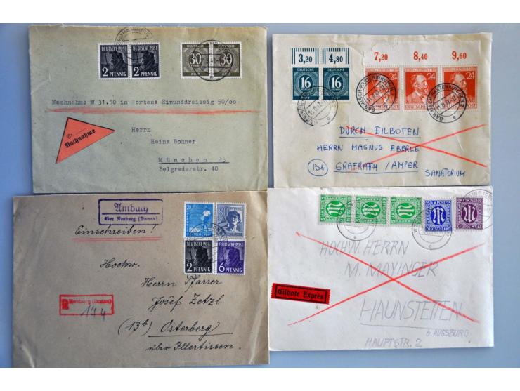 ca. 400 post(waarde)stukken Amerikaanse, Britse, Franse en Russische zone w.b. veel censuur in doosje