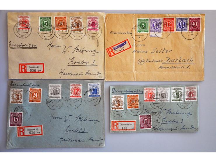 ca. 400 post(waarde)stukken Amerikaanse, Britse, Franse en Russische zone w.b. veel censuur in doosje
