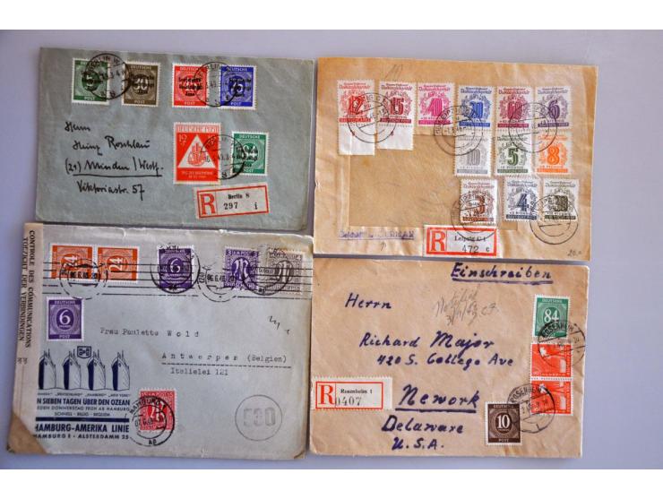 ca. 400 post(waarde)stukken Amerikaanse, Britse, Franse en Russische zone w.b. veel censuur in doosje