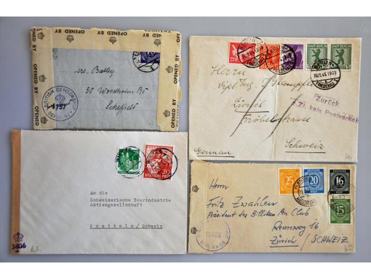 ca. 400 post(waarde)stukken Amerikaanse, Britse, Franse en Russische zone w.b. veel censuur in doosje