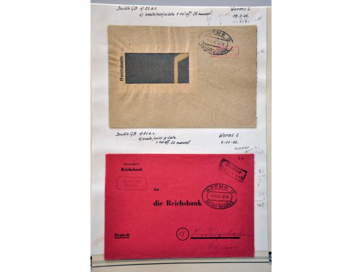 ruim 100 post(waarde)stukken 1945-1946 w.b. Gebühr bezahlt en Taxe Percue, Notausgaben, iets aangetekend etc. in doosje