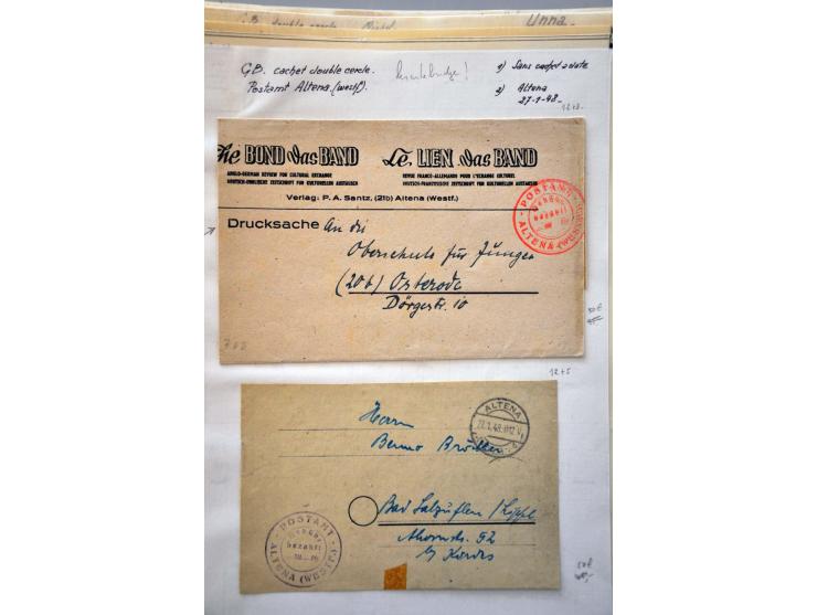 ruim 100 post(waarde)stukken 1945-1946 w.b. Gebühr bezahlt en Taxe Percue, Notausgaben, iets aangetekend etc. in doosje