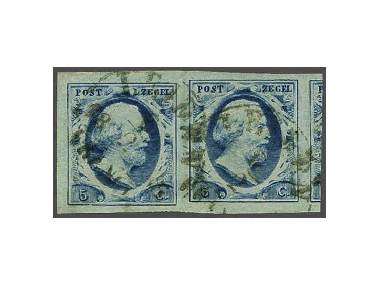 5 cent blauw plaat II pos. 91-92 in paar met deel buurzegel, pracht ex.