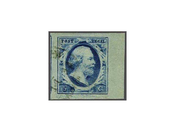 5 cent blauw plaat III pos. 10 met velrand, luxe ex. doch oxydatieplekje achterzijde