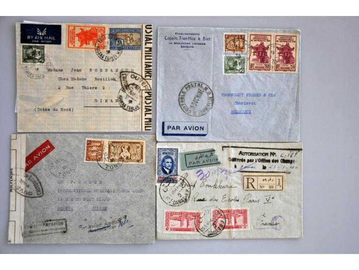 67 luchtpoststukken 1938-juni 1940 Franse luchtvaartmaatschappij w.b. buitenlandse meelopers, veel naar Indochina (w.b. ongel