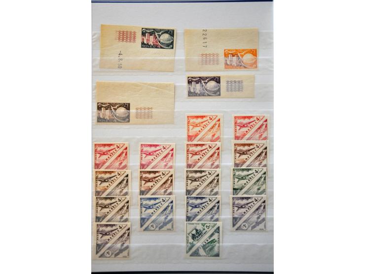 kleurproeven (épreuves) en ongetand (non dentelée) w.b. strippen, veldeeltjes etc. veel motief in insteekboek