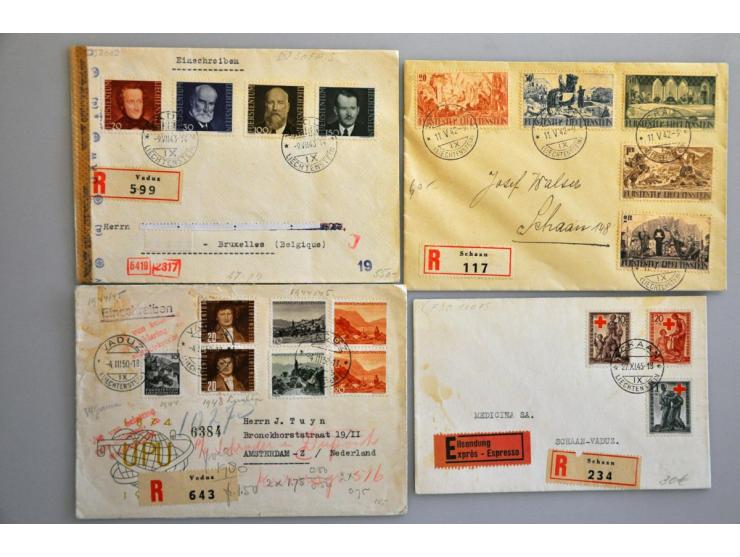 poststukken collectie w.b. enkele voorlopers, betere fdc's, dienst, etc. en Alpendieren 1947 in velletjes van 20 in 2 albums 