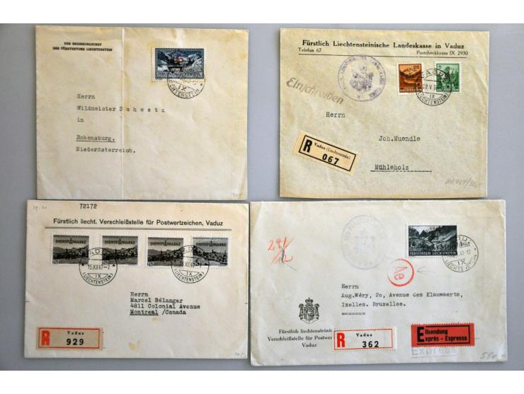 poststukken collectie w.b. enkele voorlopers, betere fdc's, dienst, etc. en Alpendieren 1947 in velletjes van 20 in 2 albums 