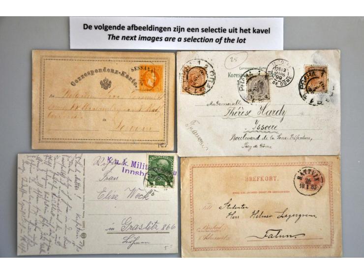 300 oude(re) poststukken w.b. briefkaarten, krantenzegels op complete kranten, oude fiscaalzegels op formulieren, pakketkaart